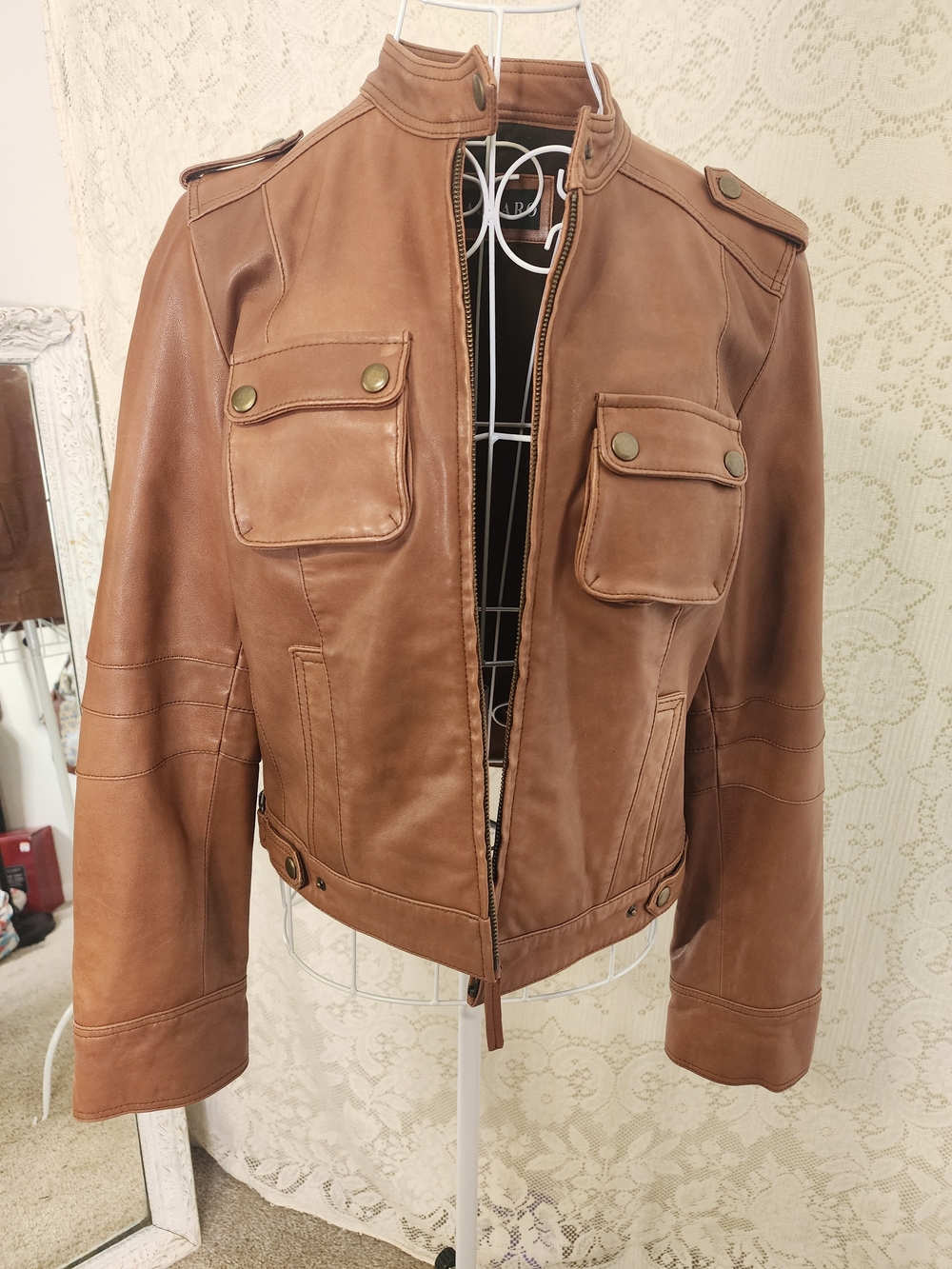 Butter Soft Leather!! Women's Tan Leather Military-Style Jacket